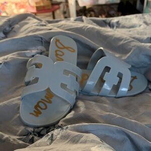 Sam Edelman Glossy Pale Blue Cutout Slide Sandals